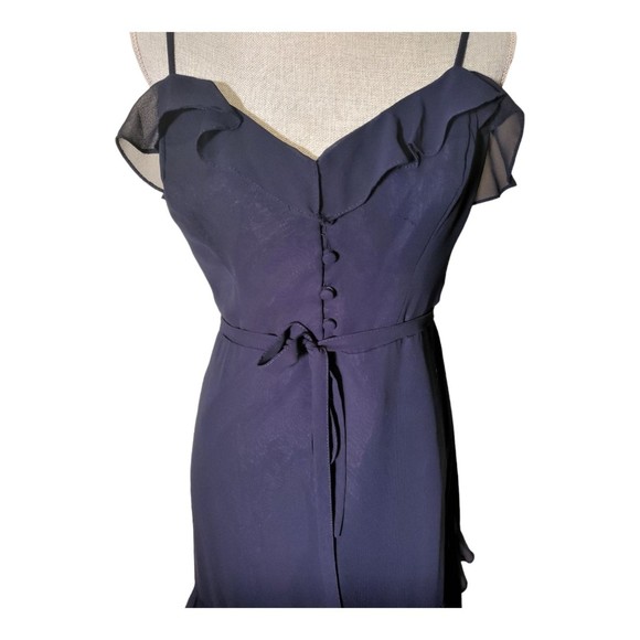 Betsy & Adam tiered chiffon navy blue sleeveless strap ruffled size 6 - Picture 2 of 12